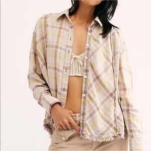 Free People We the‎ Free Seeking Starlight Plaid Top size XS Pale Pink Plaid